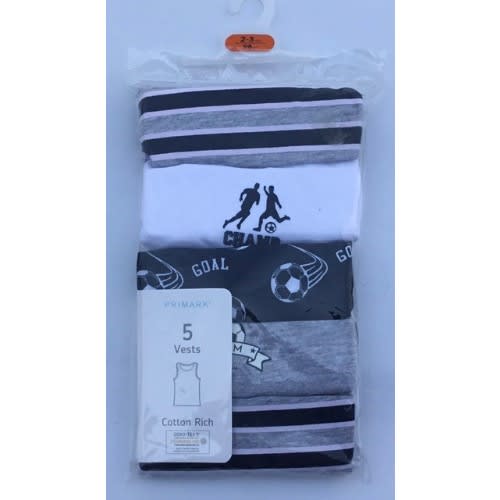 5 Pack Boys Football Cotton Rich Vest