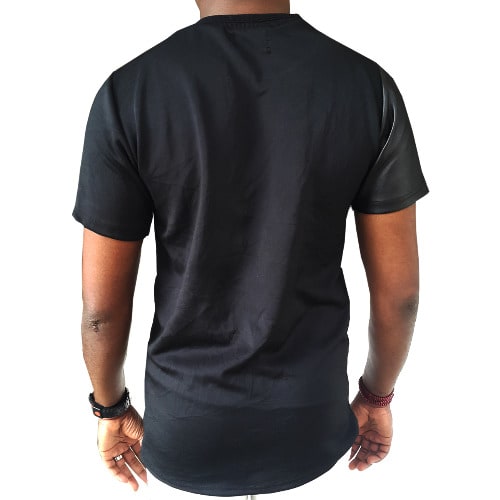 Leather On One Sleeve T-shirt - Black