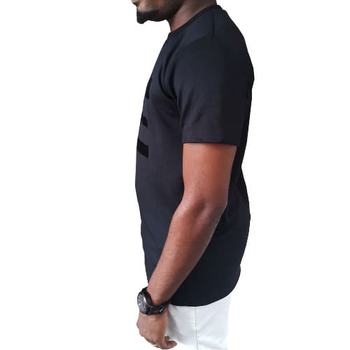 Leather On One Sleeve T-shirt - Black