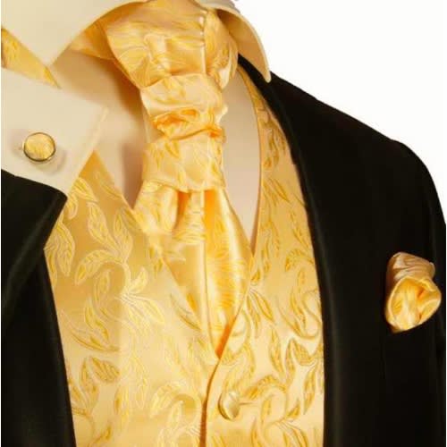 Paisley Floral Waistcoat With Hanky Set  - Yellow