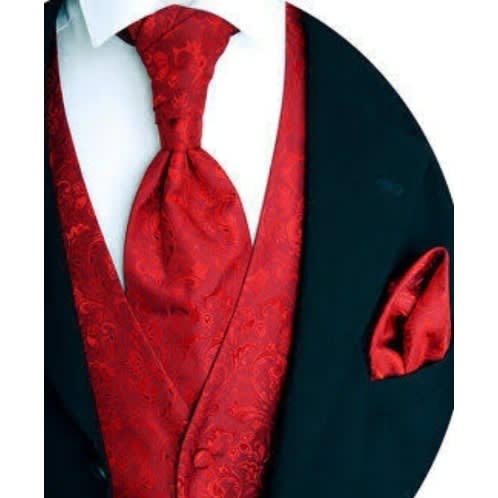 Paisley Floral Waistcoat With Hanky Set  - Red