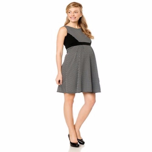 Polka Dots Sleeveless Pleated Maternity Dress