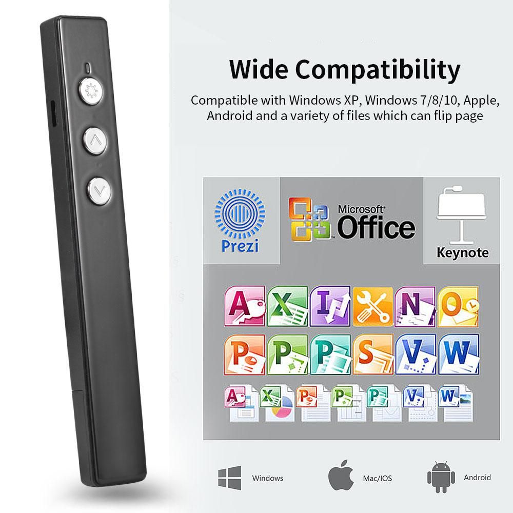 PPT Flip Pen Wireless Presenter PPT Clicker Multifunction Electronic Projection Pen Laser Flip Pen Remote Control PR-20 Black