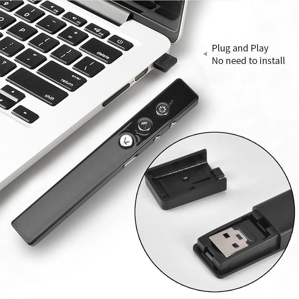 PPT Flip Pen Wireless Presenter PPT Clicker Multifunction Electronic Projection Pen Laser Flip Pen Remote Control PR-20 Black