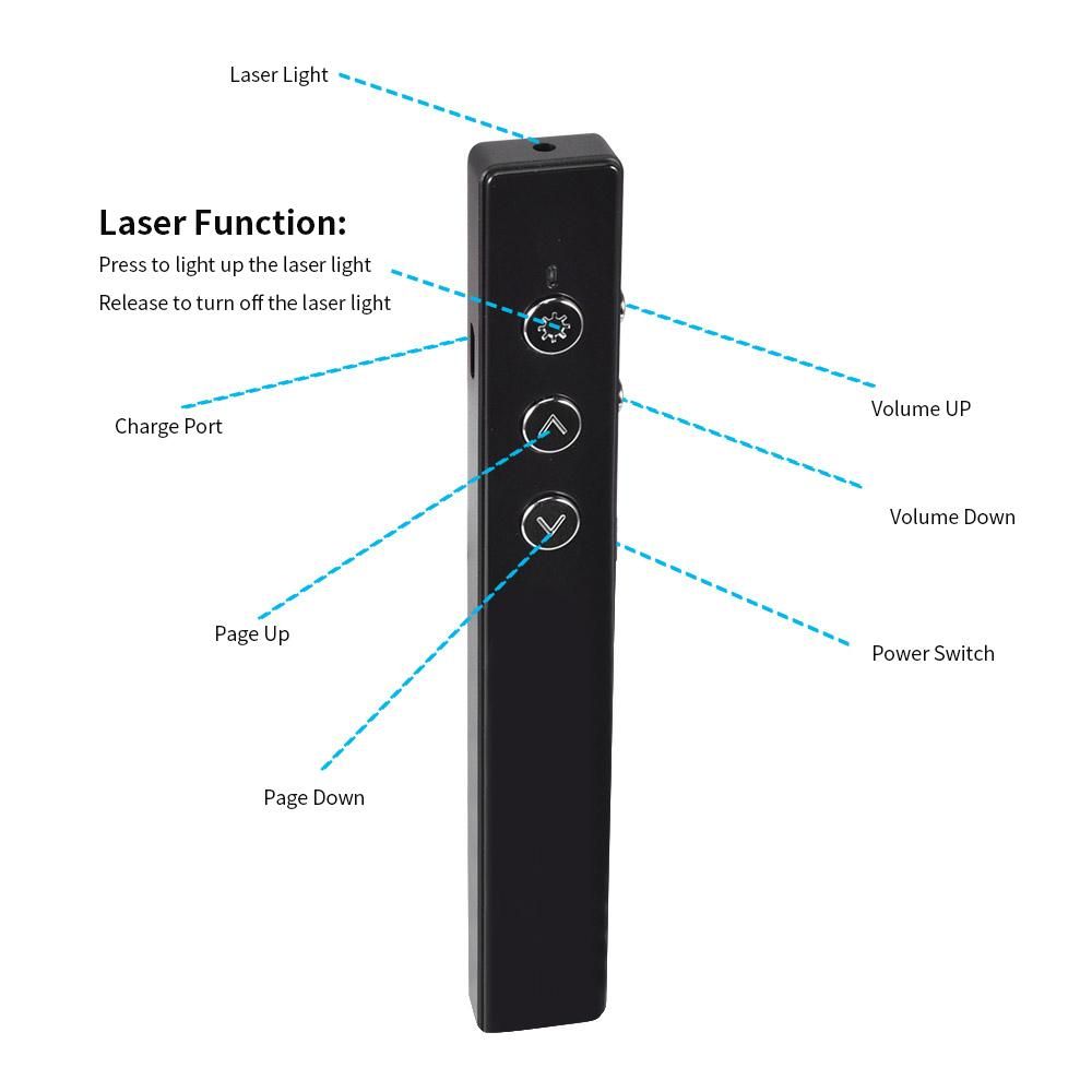 PPT Flip Pen Wireless Presenter PPT Clicker Multifunction Electronic Projection Pen Laser Flip Pen Remote Control PR-20 Black