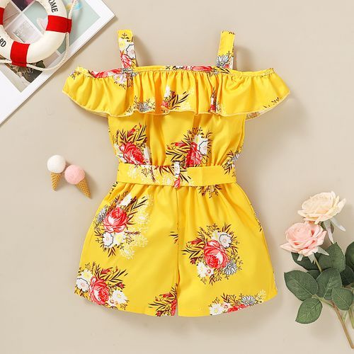 Toddler Baby Girls One Shoulder Design Jumpsuit -Yellow