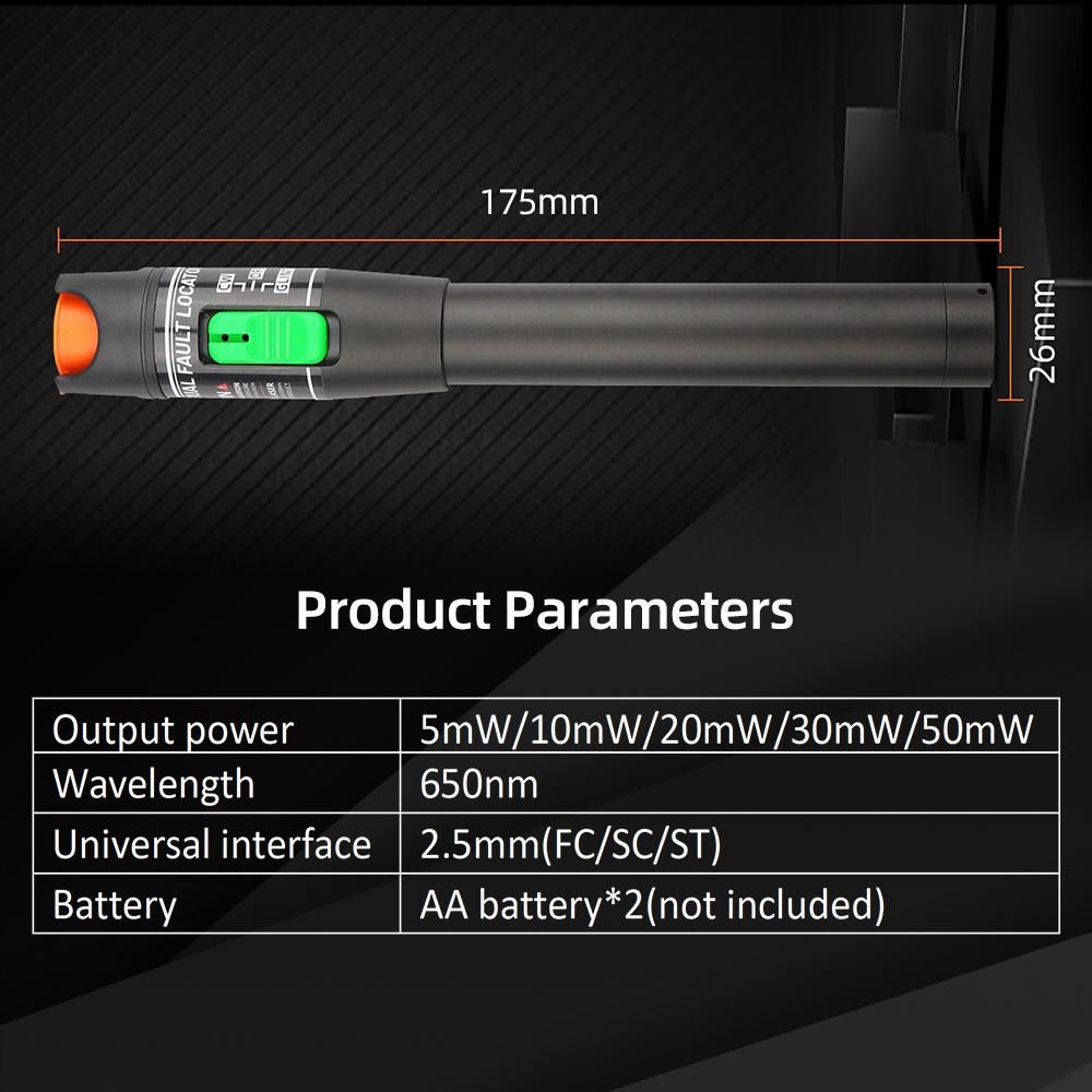 Handheld 50mW Optical Fiber Tester Portable Pen Type Red Light Visual Fault Locator Fiber Test Pen Support 2.5mm FC/SC/ST Interface