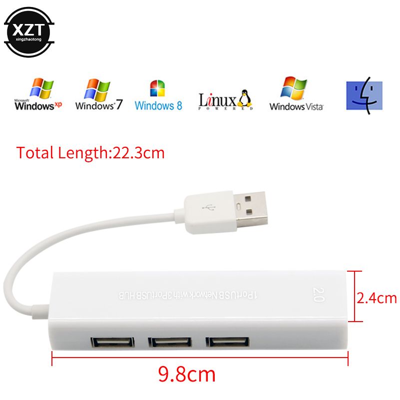 USB Ethernet With 3 Port USB HUB 2.0 RJ45 Lan Network Card