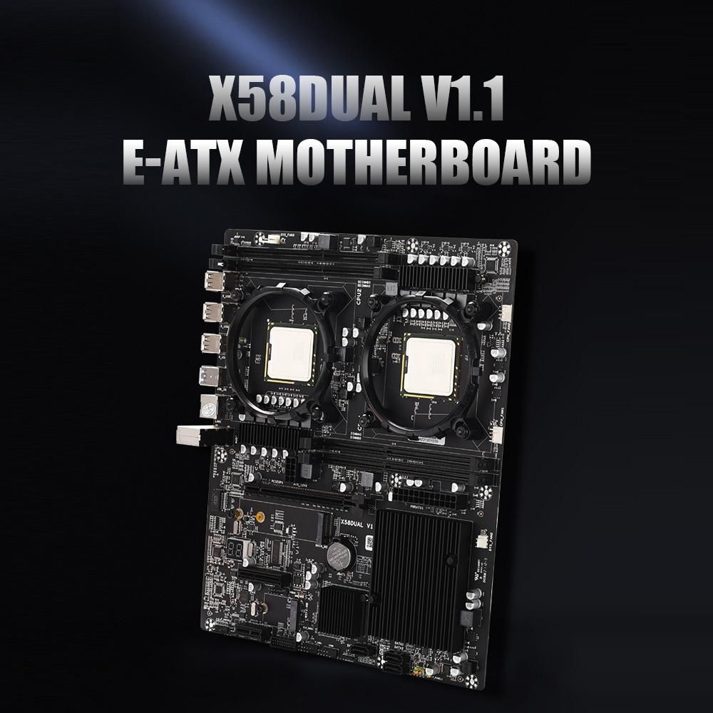 X58DUAL V1.1 E-ATX Gaming Motherboard with 4 DDR3 Memory Slots 2 CPU Slots Onboard M.2 Interface Support L5520 Processor
