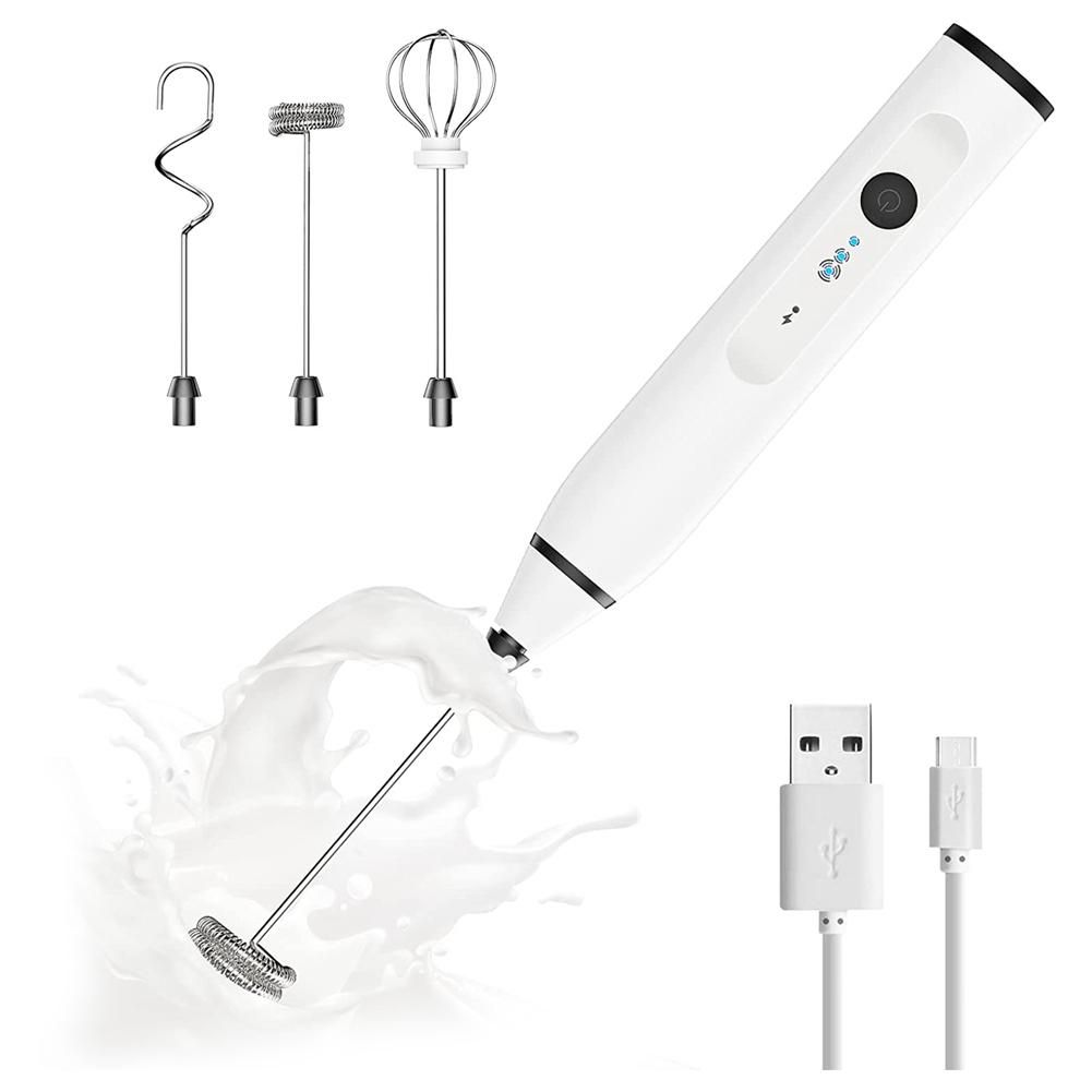 Handheld Electric Whisk Egg Beater USB Rechargeable Coffee Blender Household Milk Shaker Mixer Foamer White