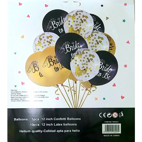 Bride To Be Bridal Shower Inscribed Helium Air Confetti Balloons- 15 In 1 Pack- Gold