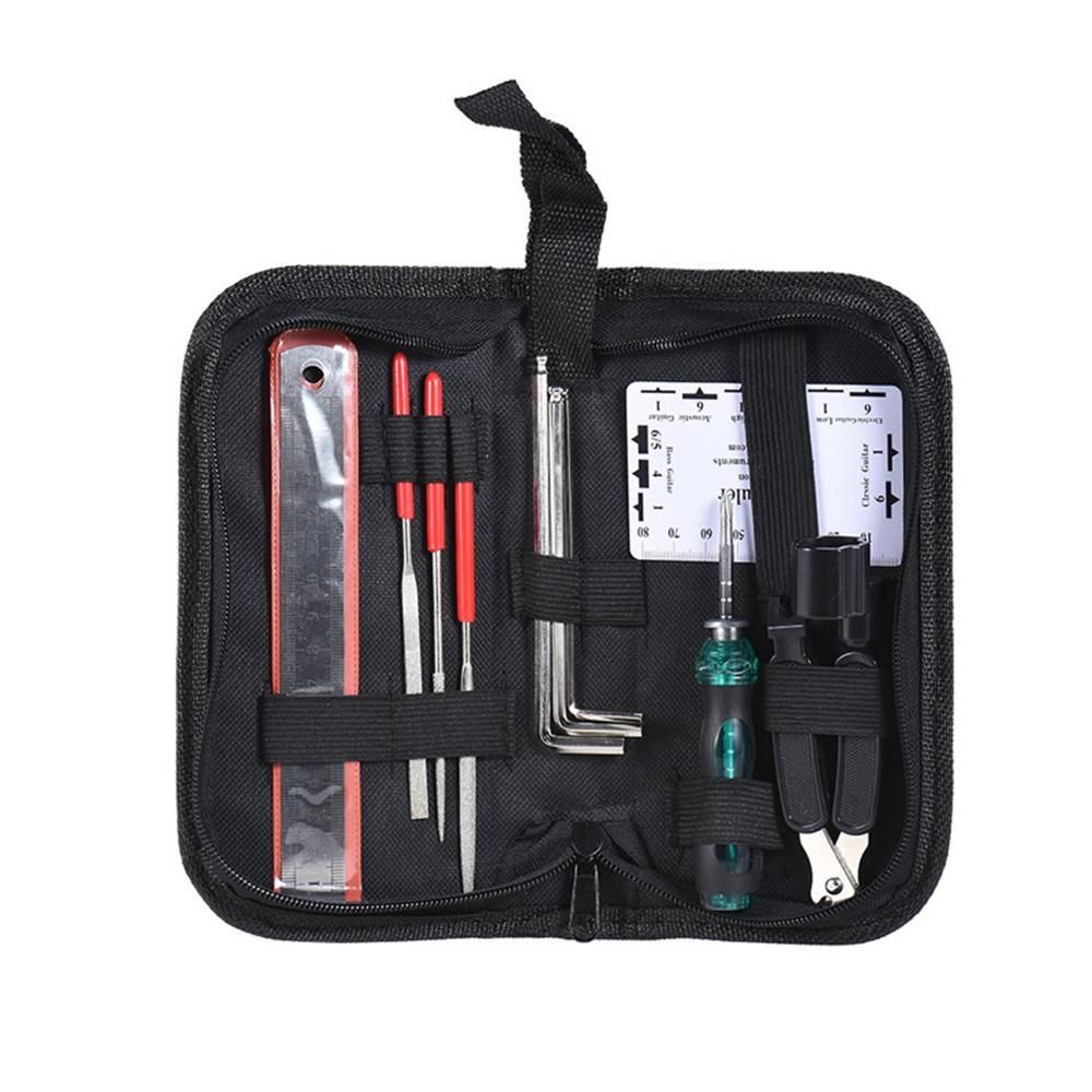 11Pcs Guitar Tool Kit Professional Repairing Maintenance Tools Guitar Files String Action Ruler 3 in 1 String Winder Cutter Pin Puller Hex Wrench Set