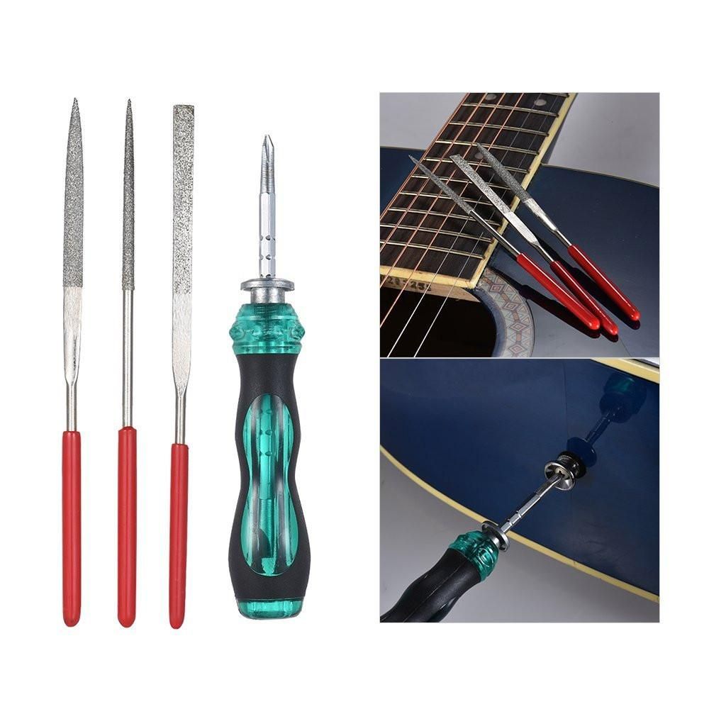 11Pcs Guitar Tool Kit Professional Repairing Maintenance Tools Guitar Files String Action Ruler 3 in 1 String Winder Cutter Pin Puller Hex Wrench Set