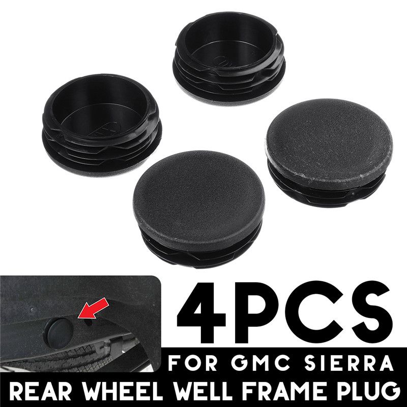 4PCS Rear Wheel Well Frame Tube Hole Plug Cap Cover For GMC Sierra Black