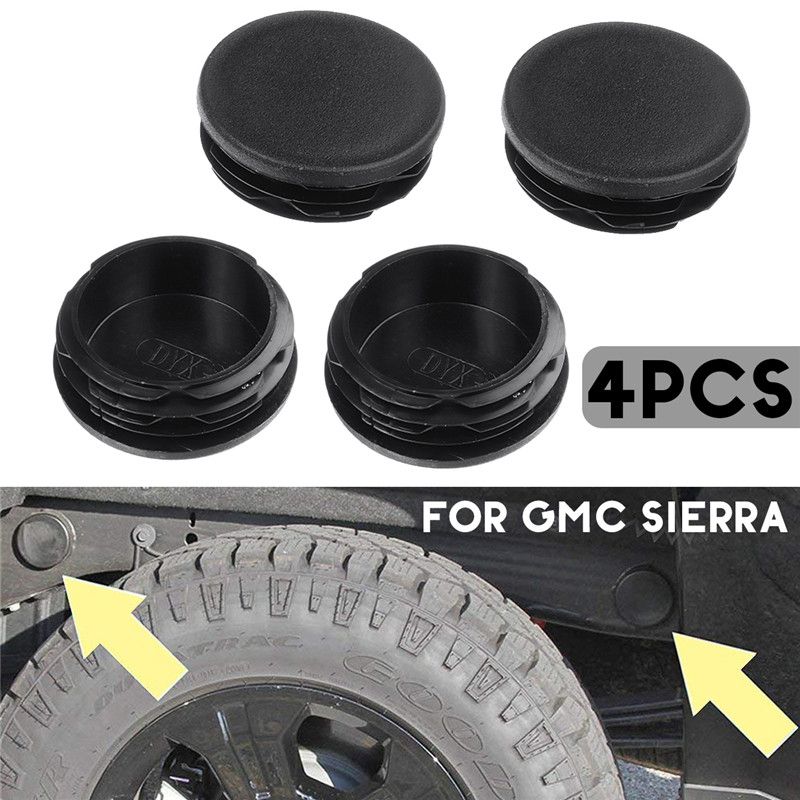 4PCS Rear Wheel Well Frame Tube Hole Plug Cap Cover For GMC Sierra Black