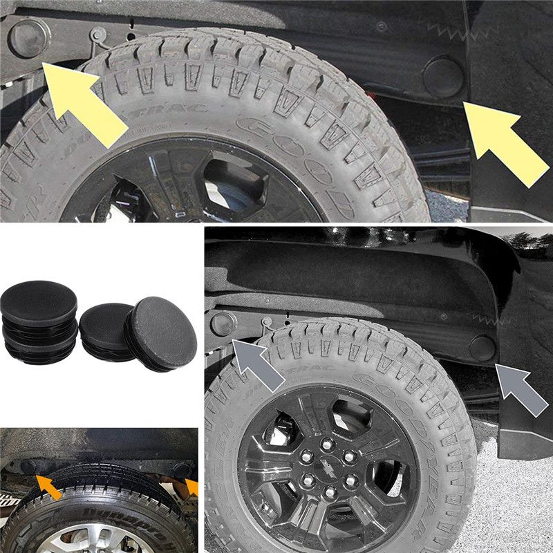 4PCS Rear Wheel Well Frame Tube Hole Plug Cap Cover For GMC Sierra Black