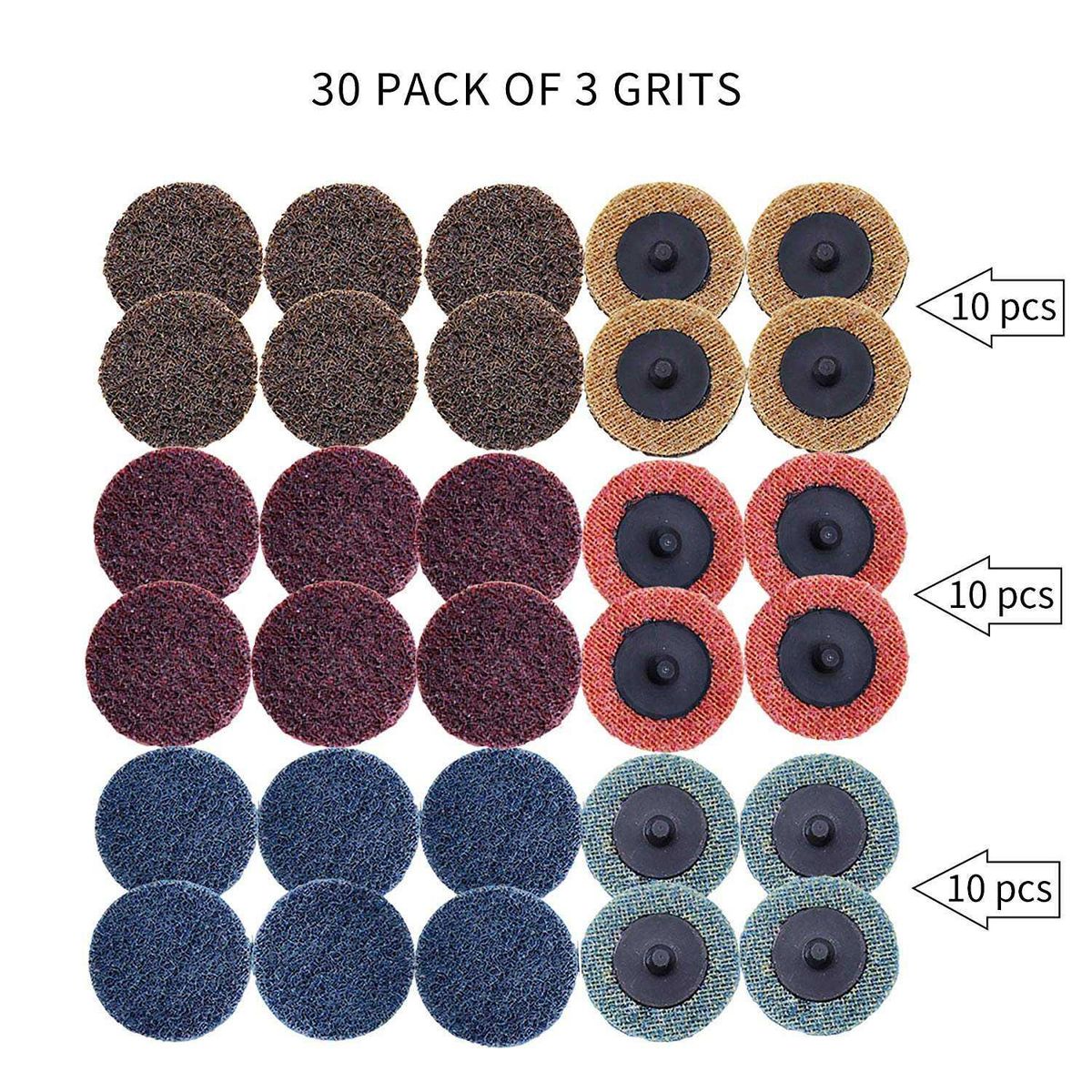 30 Pack Mixed 2 Inch Surface Conditioning Disc,Quick Change Sanding Disc,Work with Air and Electric Sander, Features Better Surface Quality and Heat Dissipation