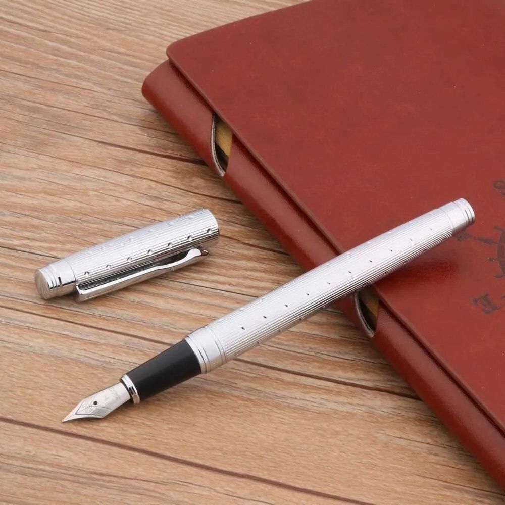 High quality Classic pen design School silver Writing golden Fountain Pen INK PEN Stationery Office Supplies
