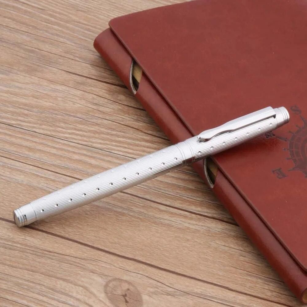 High quality Classic pen design School silver Writing golden Fountain Pen INK PEN Stationery Office Supplies