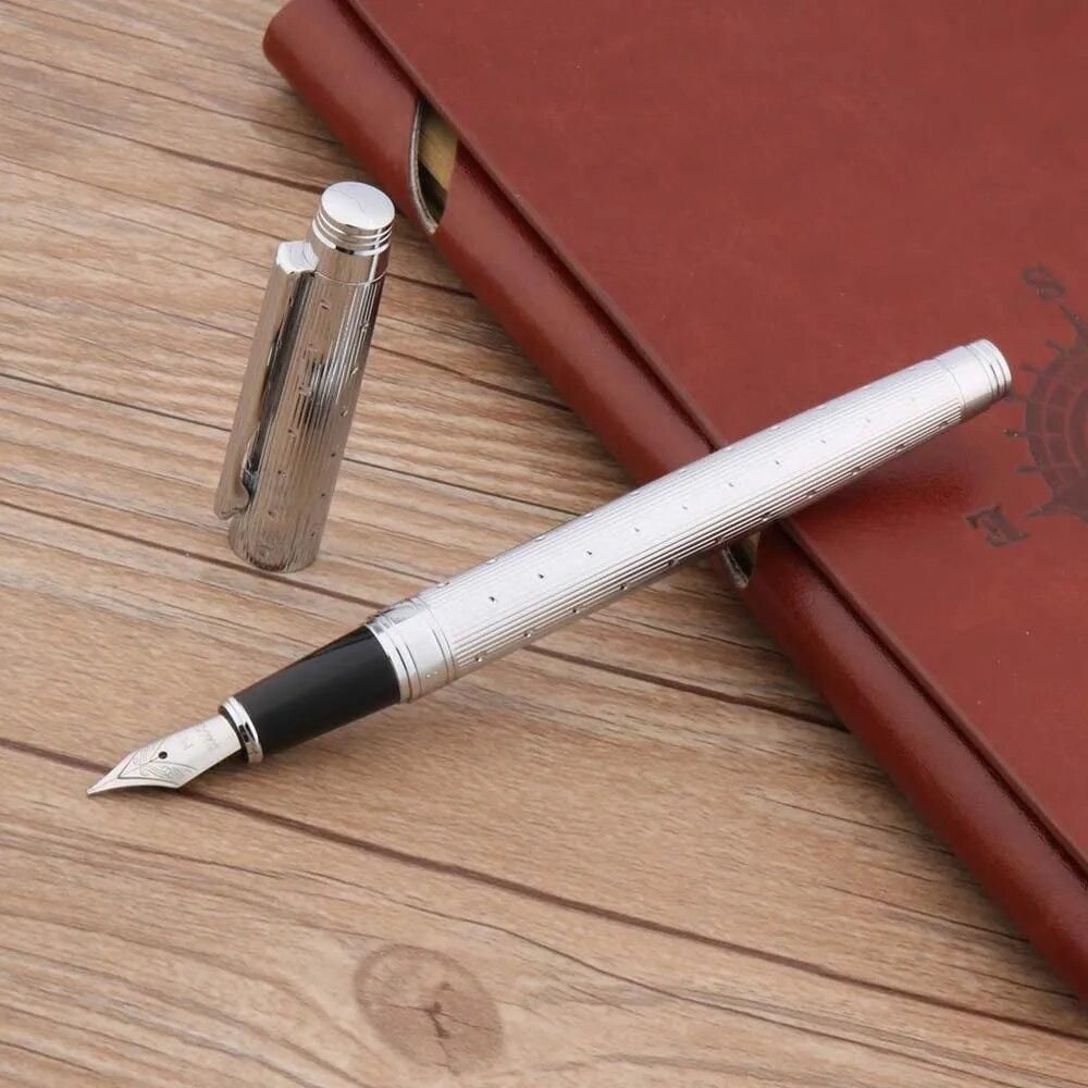 High quality Classic pen design School silver Writing golden Fountain Pen INK PEN Stationery Office Supplies