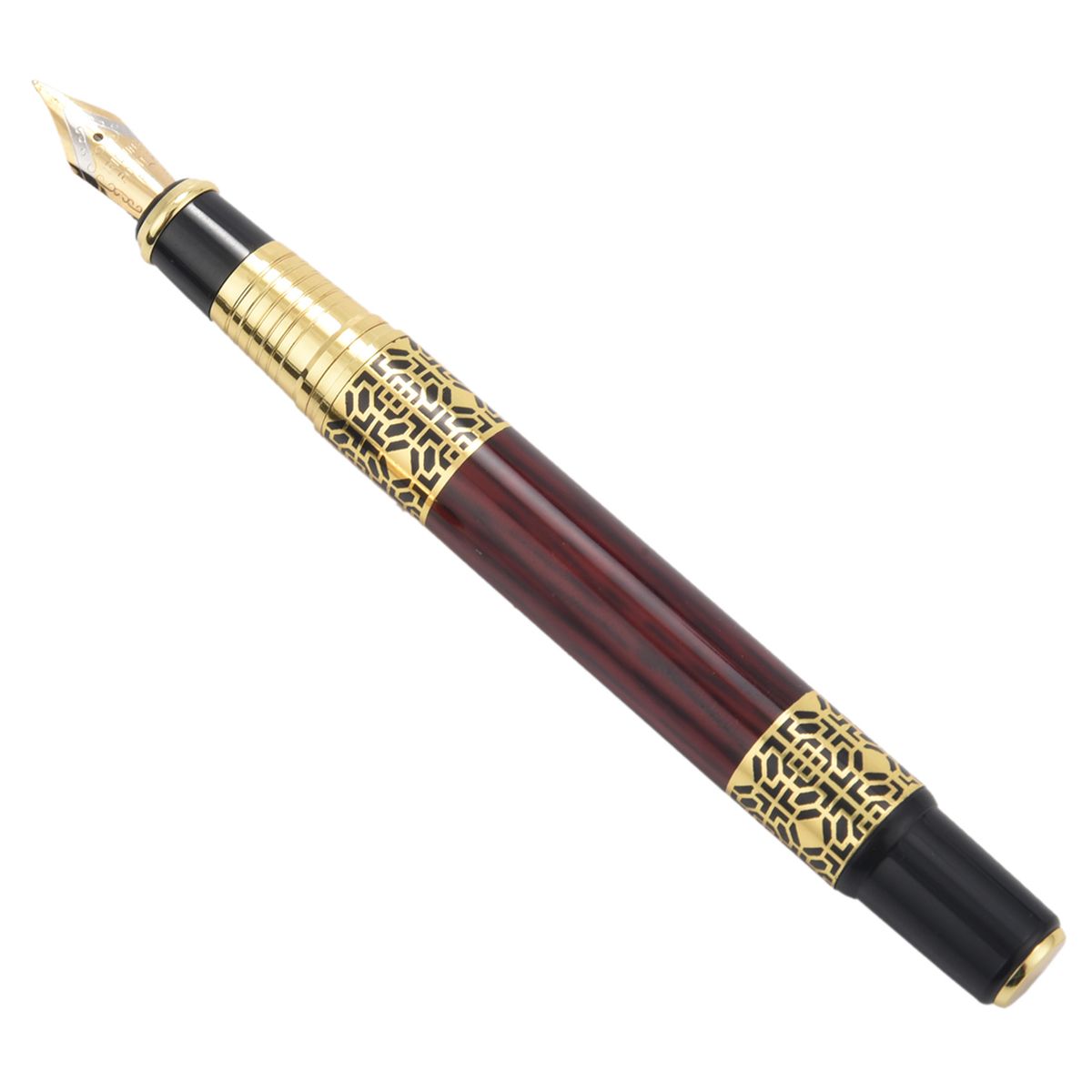 Chinese Classical Fountain Pen Golden Metal Wood Signature