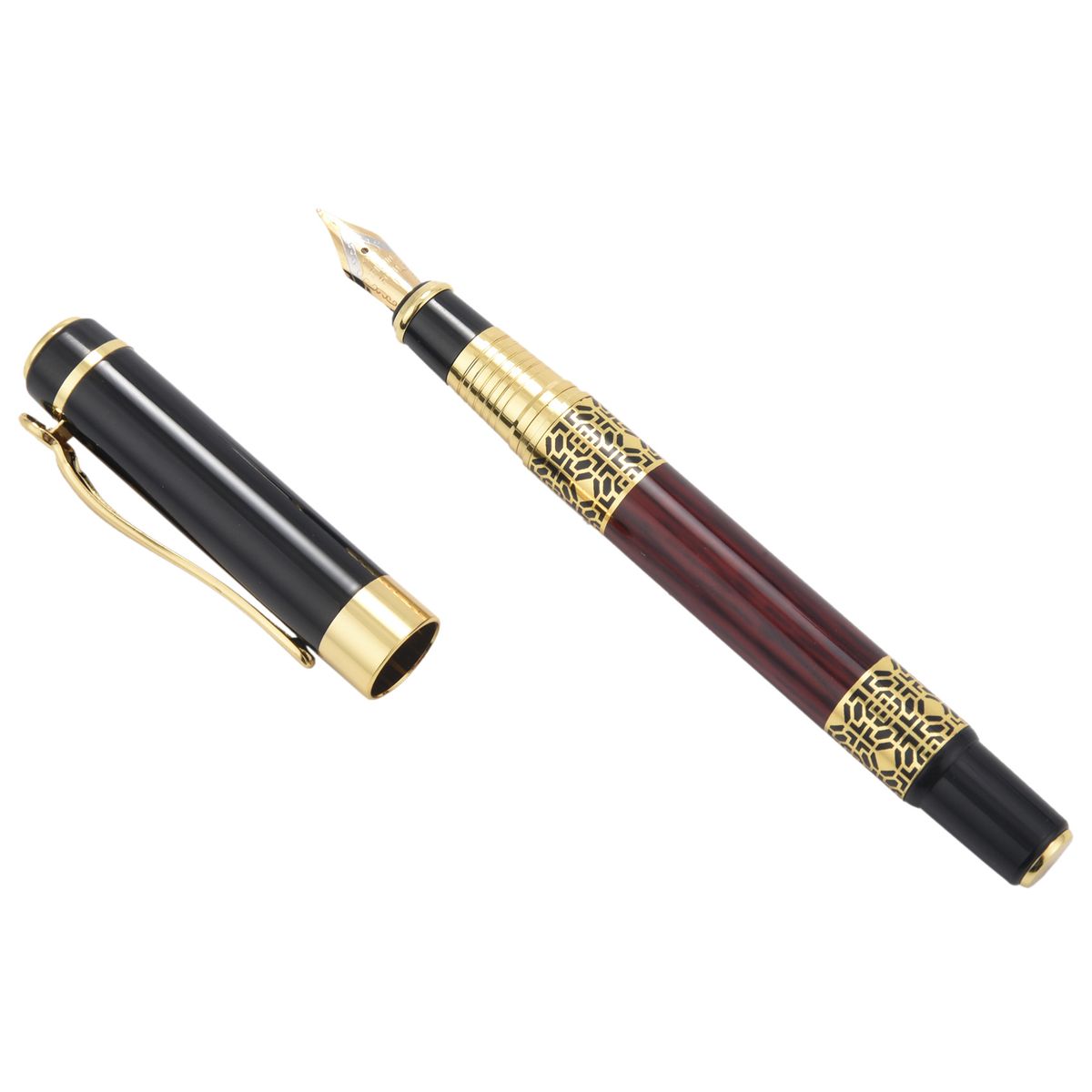 Chinese Classical Fountain Pen Golden Metal Wood Signature