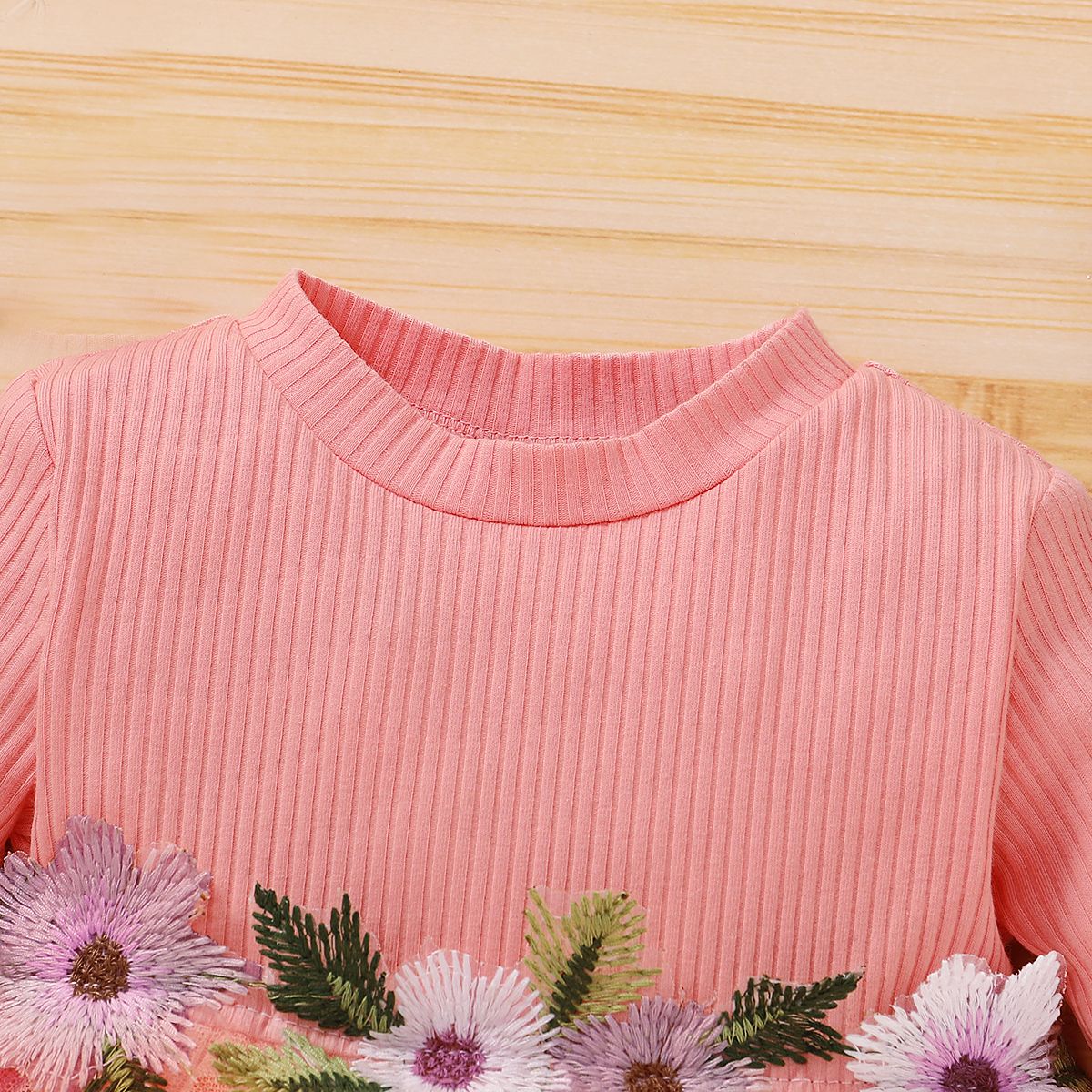 Baby Girls Princess Pink Dress Embroideried Design Long Sleeve Tulle Dresses Partywear