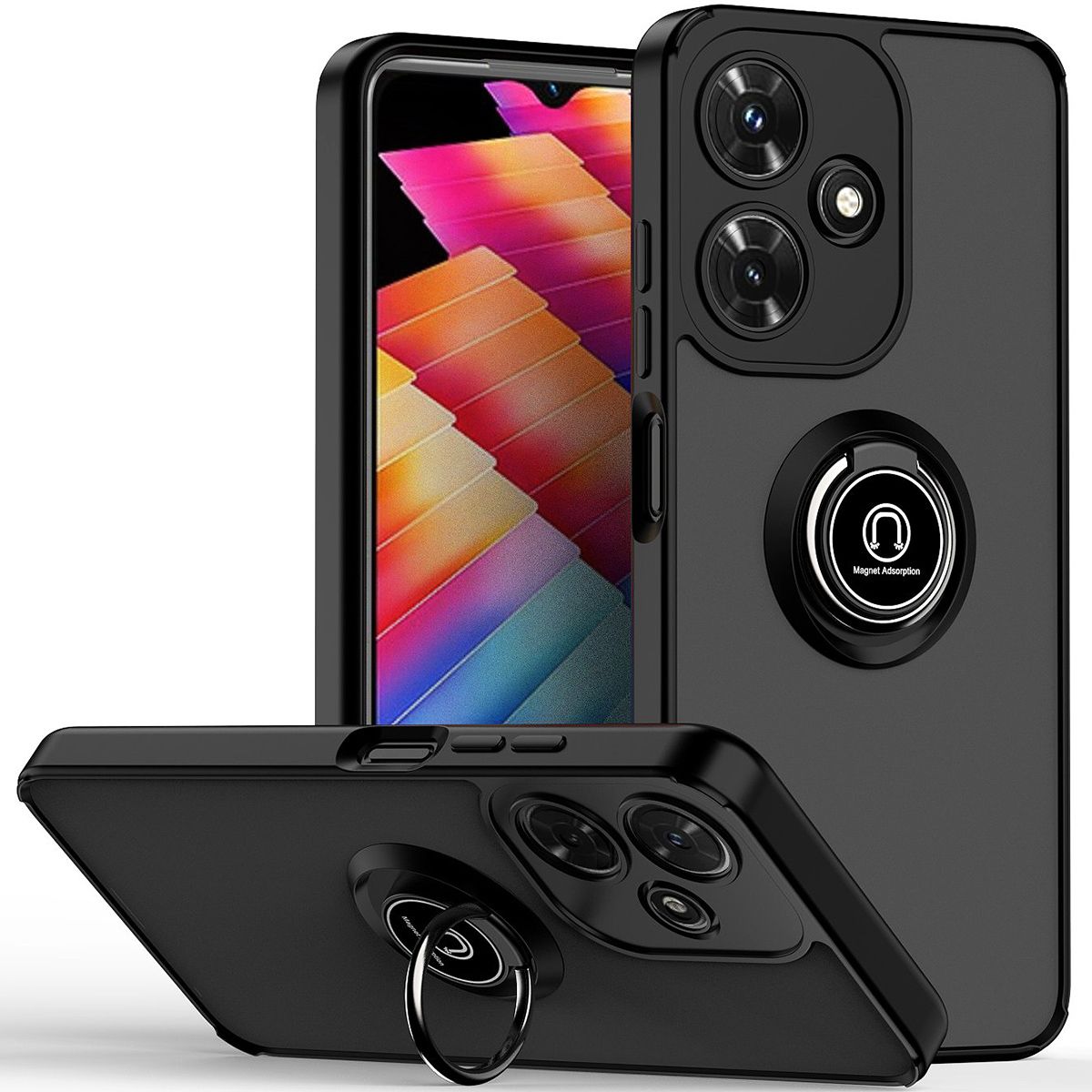 Infinix Hot 30i Case With Ring Holder Stand Matte Back Soft Bumper Case Cover For Infinix Hot 30i