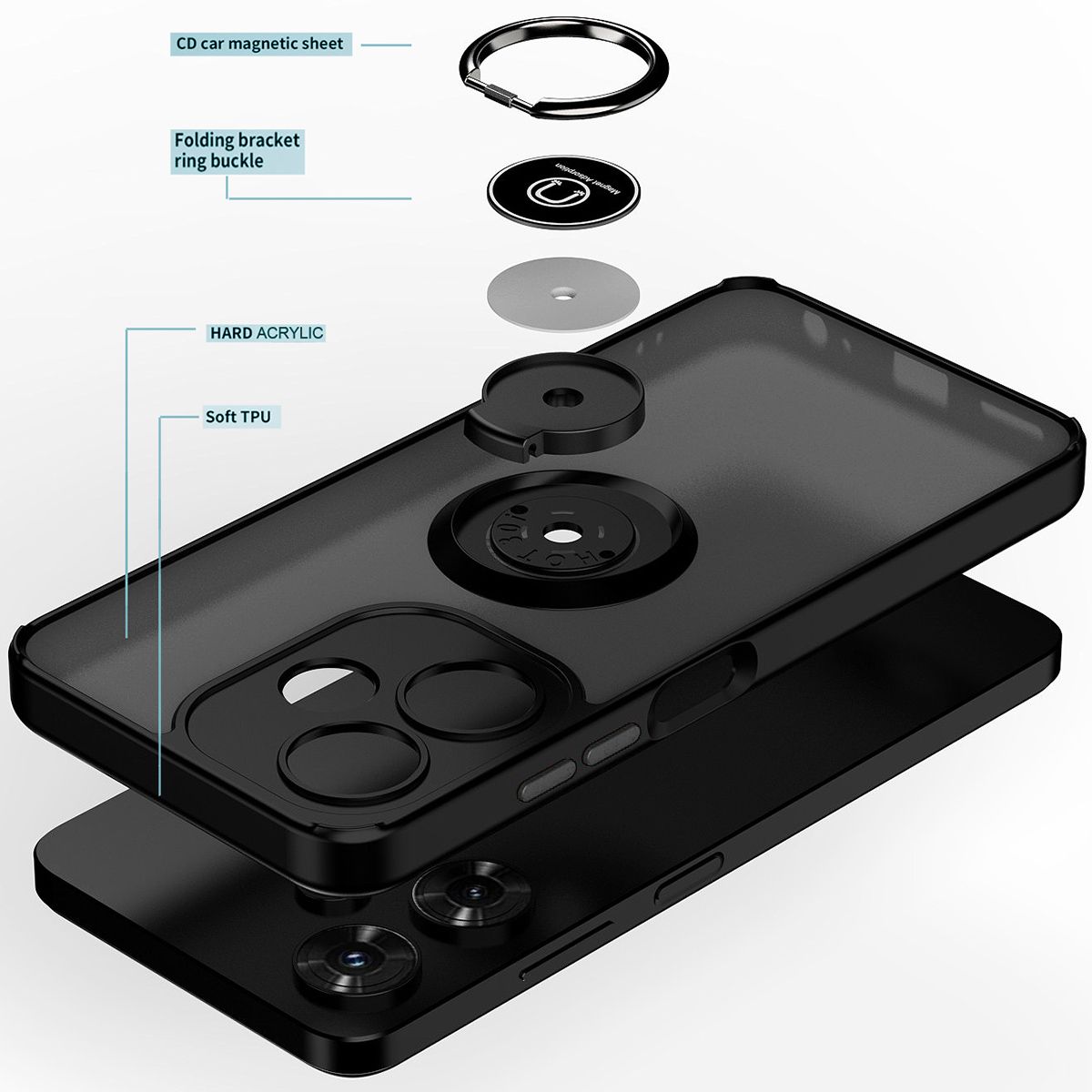 Infinix Hot 30i Case With Ring Holder Stand Matte Back Soft Bumper Case Cover For Infinix Hot 30i