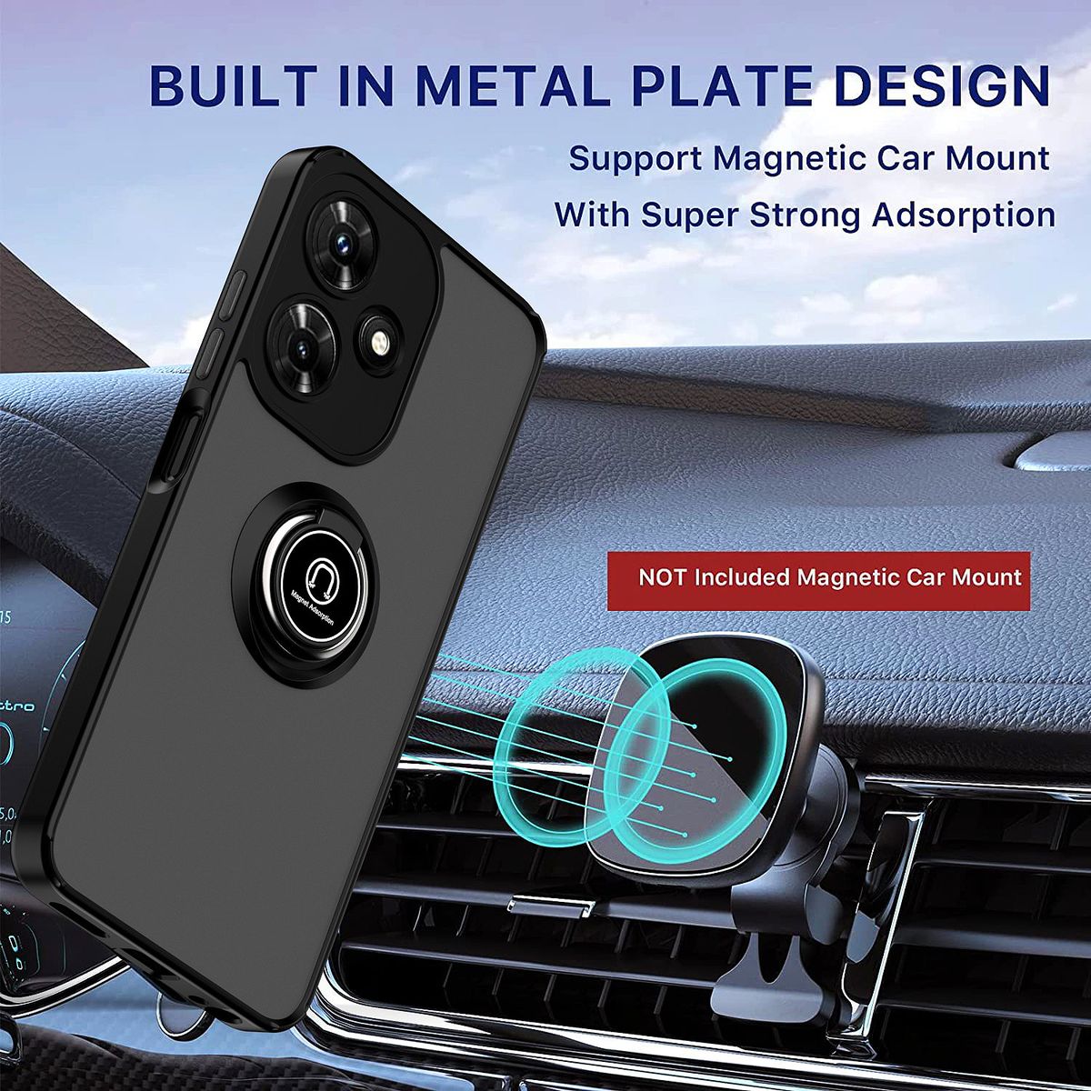 Infinix Hot 30i Case With Ring Holder Stand Matte Back Soft Bumper Case Cover For Infinix Hot 30i
