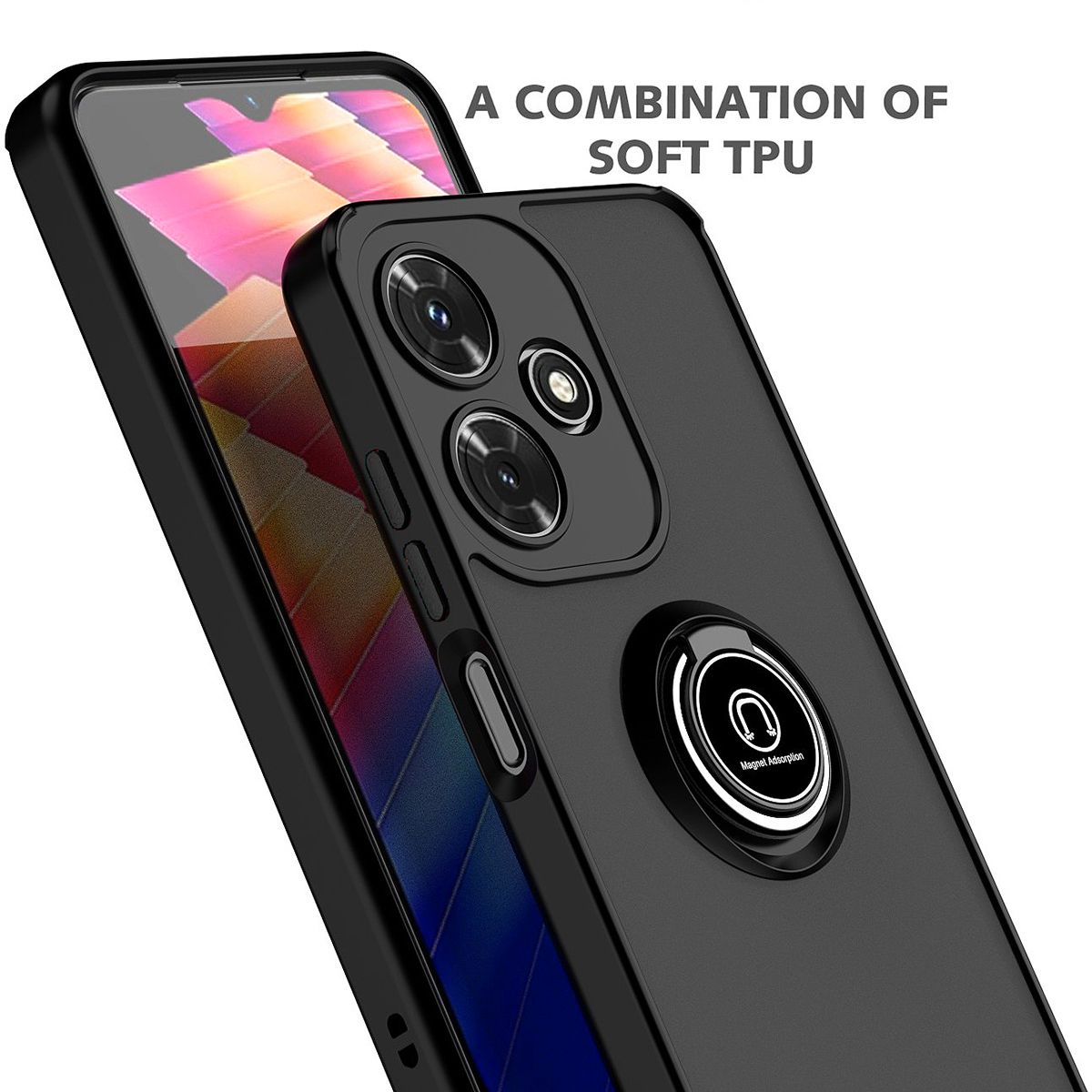 Infinix Hot 30i Case With Ring Holder Stand Matte Back Soft Bumper Case Cover For Infinix Hot 30i