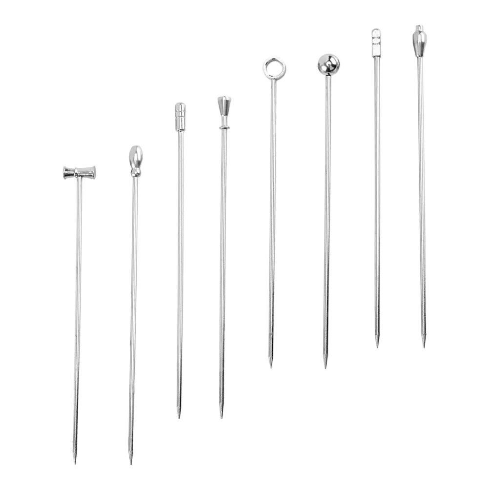 8Pcs Stainless Steel Cocktail Toothpicks Cocktail Metal Reusable Metal Cocktail Skewers Sandwich Picks Martini Picks