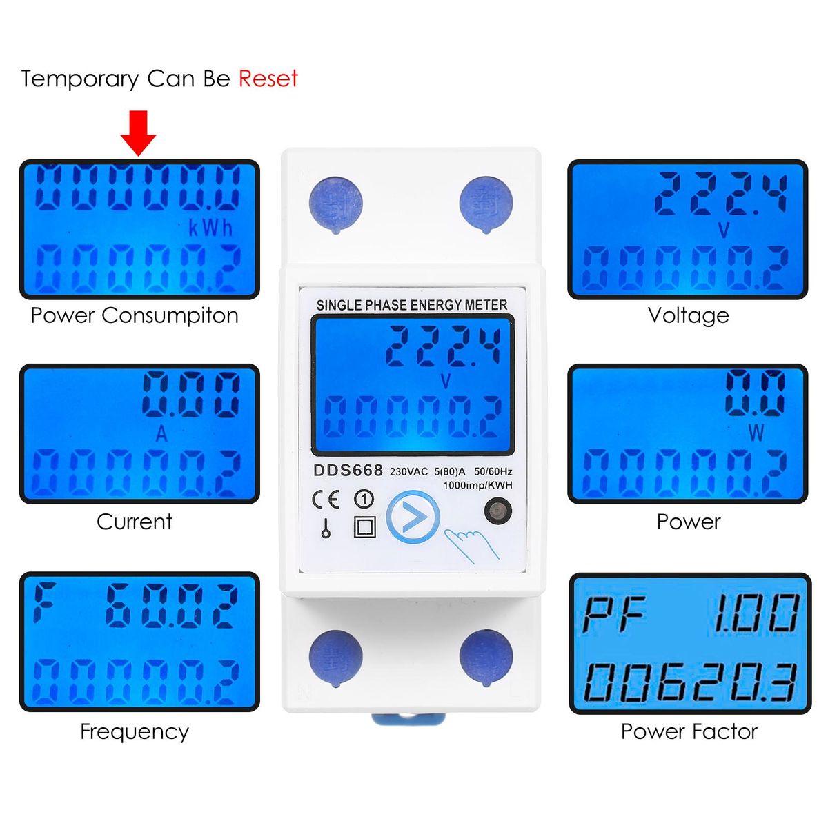 AC 230V Single Phase  Energy Meter With Reset Button With Backlight