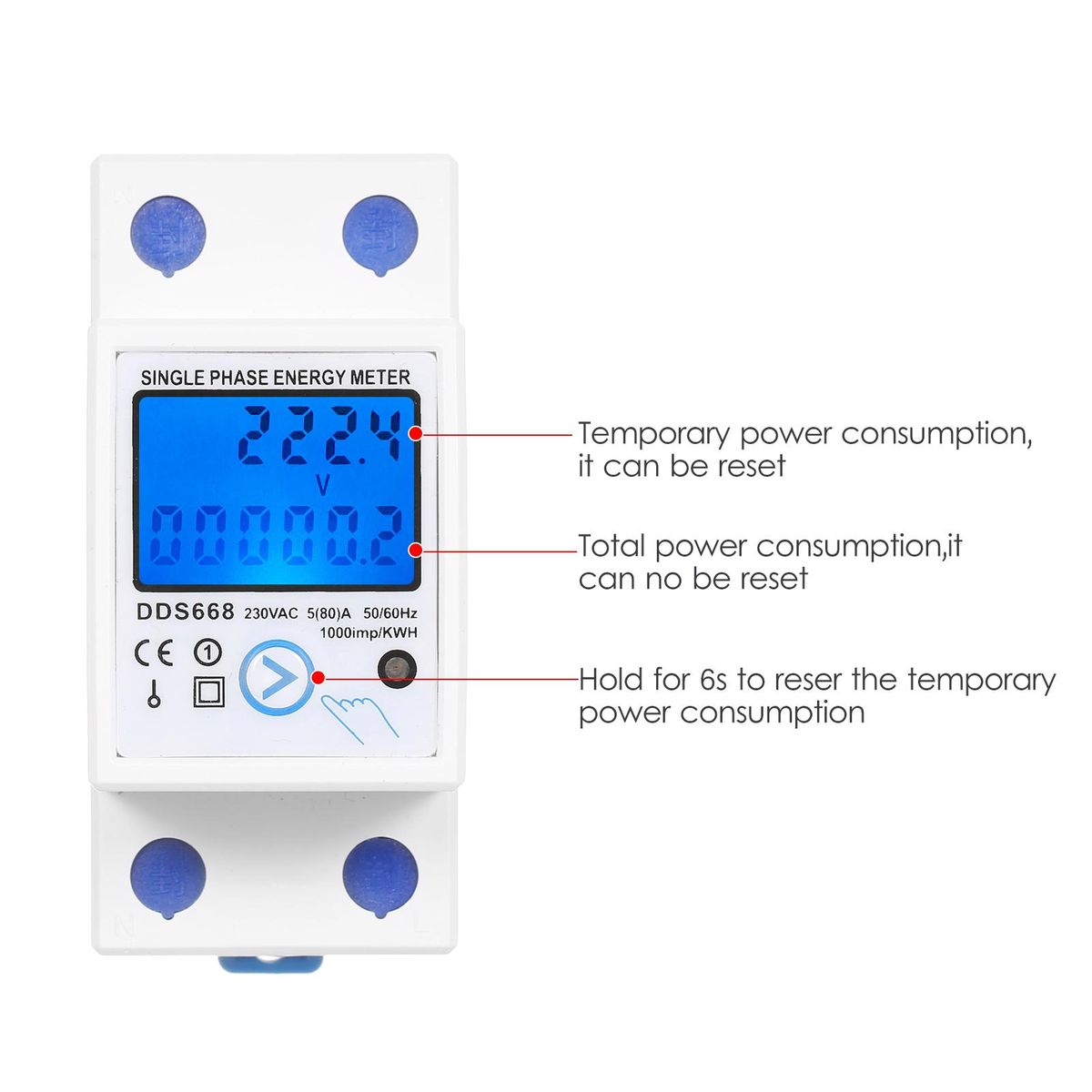AC 230V Single Phase  Energy Meter With Reset Button With Backlight