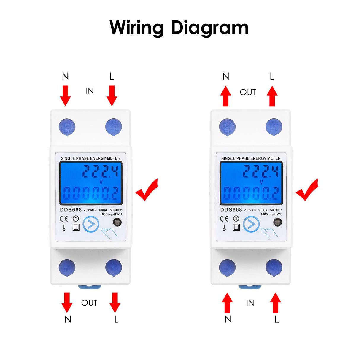 AC 230V Single Phase  Energy Meter With Reset Button With Backlight