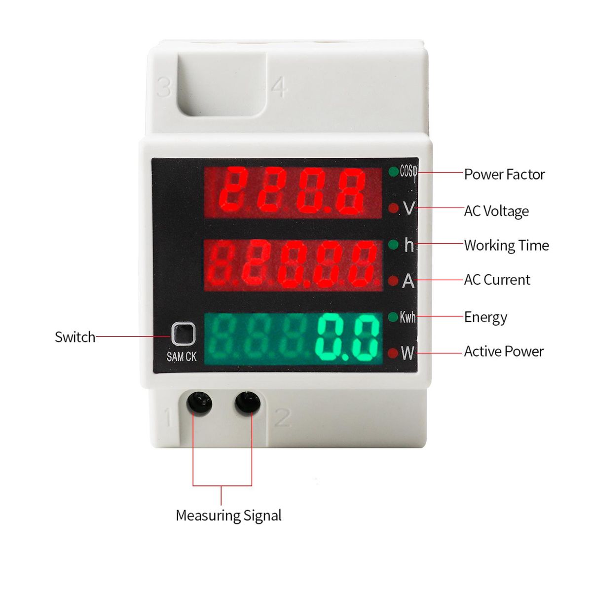 AC80-300V 100A Digital Energy Meter DIN Rail Multimeter Electric Power Meter kWh Meter Multifunction AC Voltage Current Power Factor Tester Ammeter Voltmeter