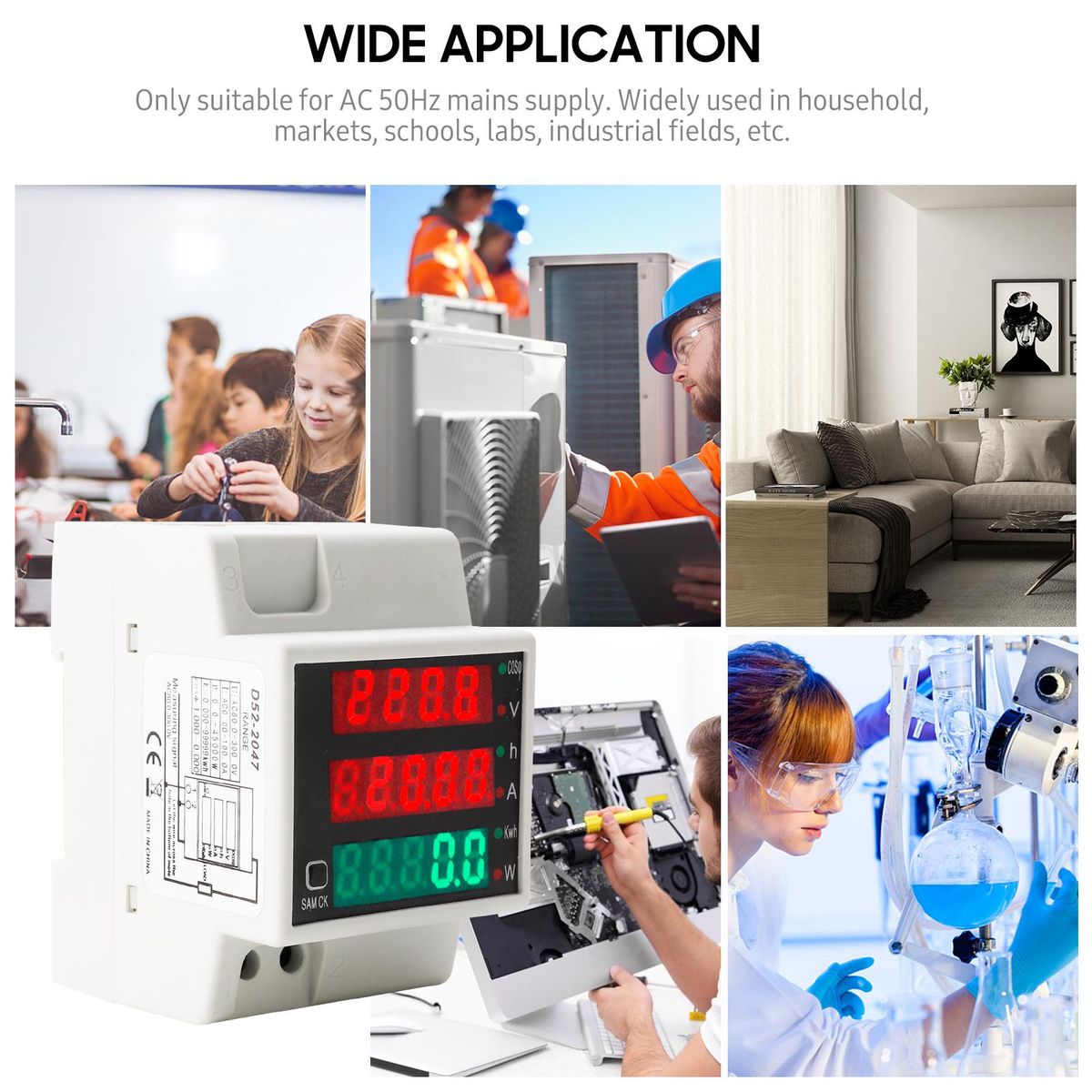 AC80-300V 100A Digital Energy Meter DIN Rail Multimeter Electric Power Meter kWh Meter Multifunction AC Voltage Current Power Factor Tester Ammeter Voltmeter