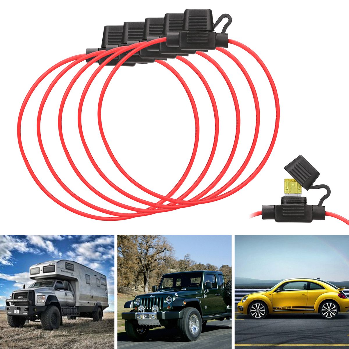 5Pcs DC12V 30A Car In Line Mini Blade Fuse Holder 18AWG 27CM Mini Wire Cutoff Switch Socket