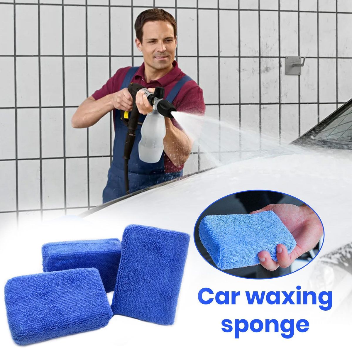Microfiber Car Waxing Sponge Towel Car Care Kit 8pcs for Waxing Blue