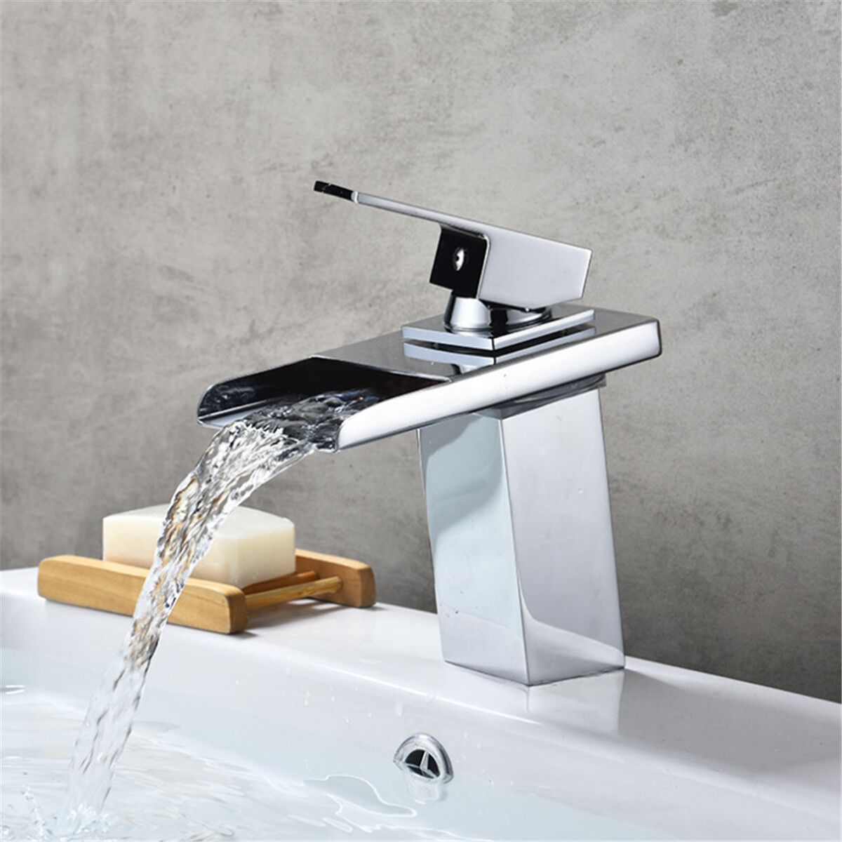 Modern Waterfall Bathroom Sink Faucet Tap Temperature Sensor With 3 LED Lights Basin Mixer Tap