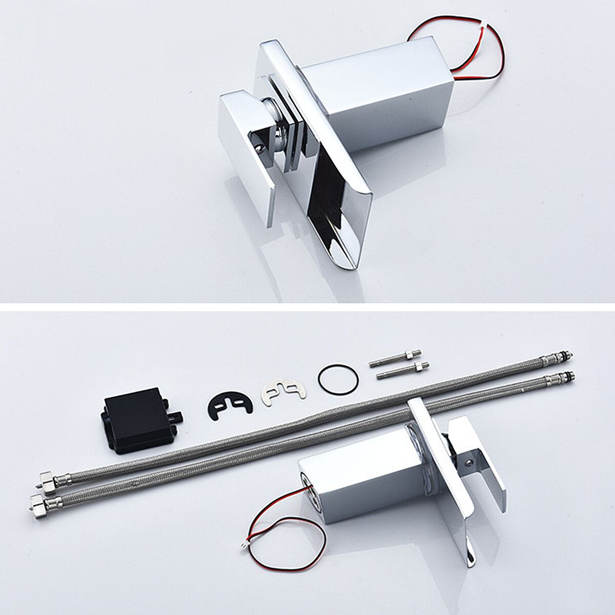 Modern Waterfall Bathroom Sink Faucet Tap Temperature Sensor With 3 LED Lights Basin Mixer Tap