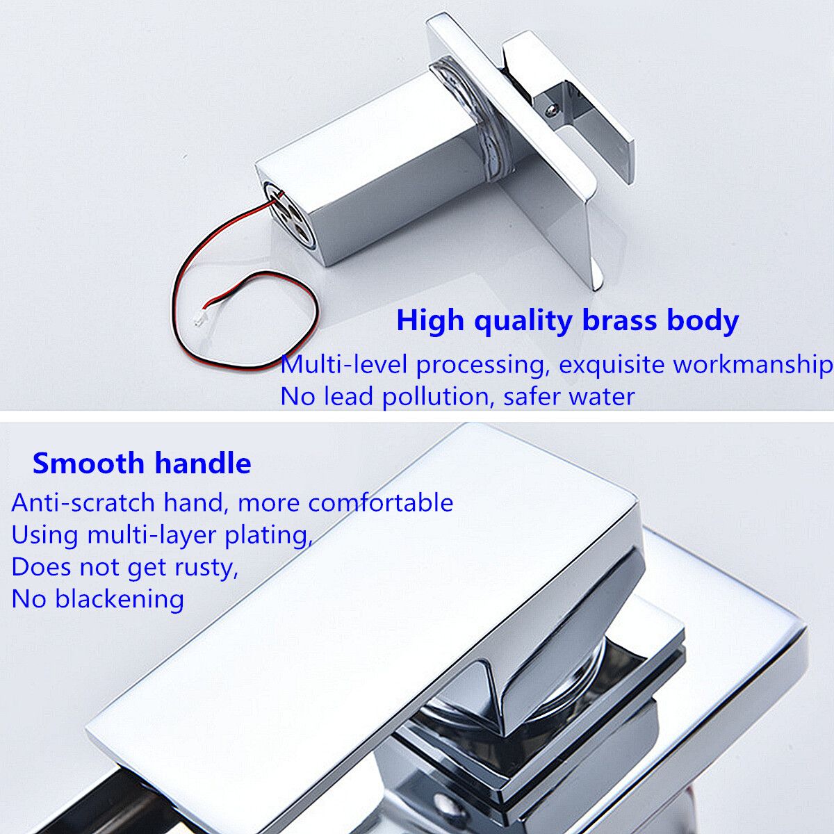 Modern Waterfall Bathroom Sink Faucet Tap Temperature Sensor With 3 LED Lights Basin Mixer Tap
