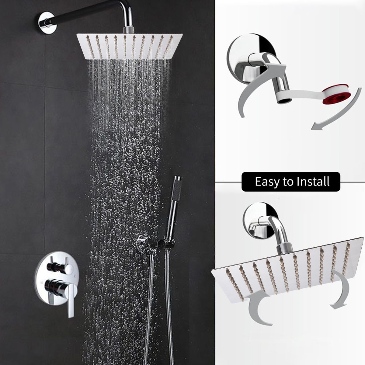 8 Inch Square Rain Showerhead G1/2 High Pressure Shower Head