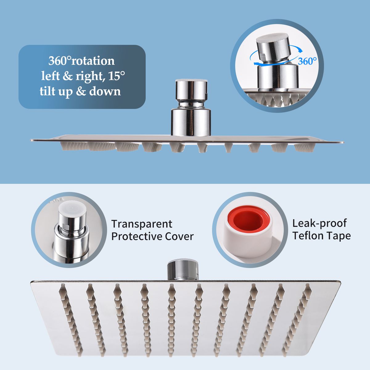 8 Inch Square Rain Showerhead G1/2 High Pressure Shower Head