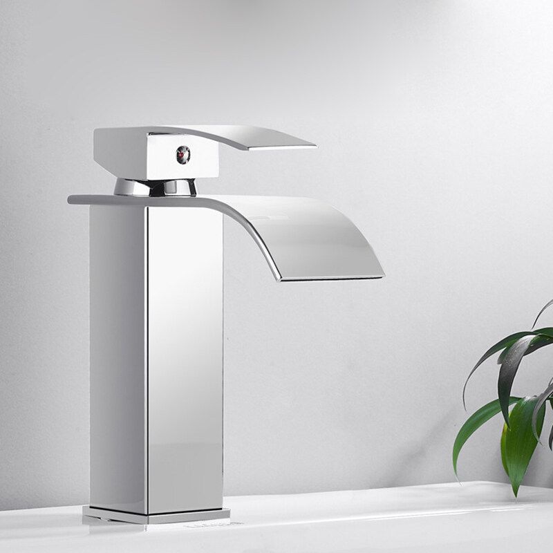 Waterfall Plating Bathroom Basin Faucet Single Lever Single Hole Hot And Cold Washing Bathroom Tap High