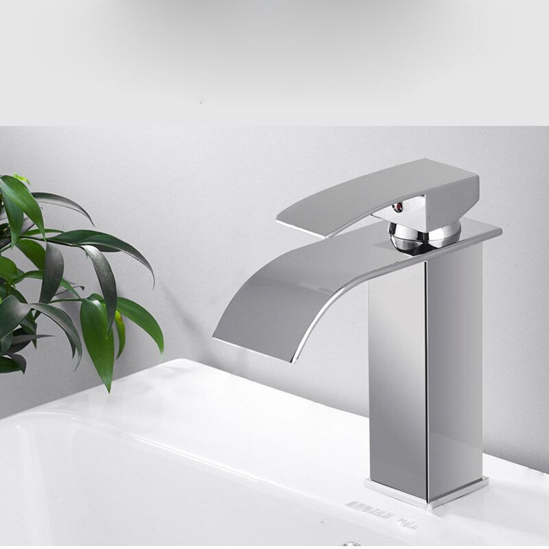 Waterfall Plating Bathroom Basin Faucet Single Lever Single Hole Hot And Cold Washing Bathroom Tap High