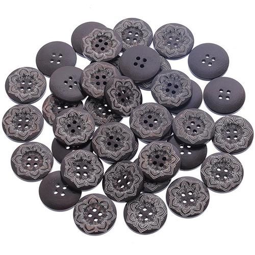 50 Pcs Flower Pattern Round Wooden Sewing Buttons 4 Holes Scrapbooking DIY 25mm