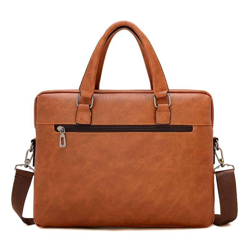 BROWN 14 INCHES WATERPROOF LEATHER LAPTOP BAG