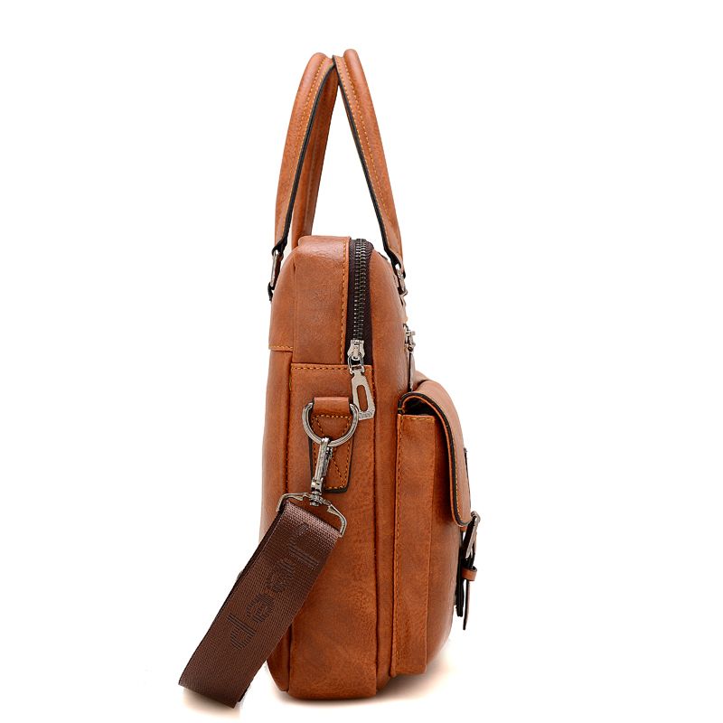 BROWN 14 INCHES WATERPROOF LEATHER LAPTOP BAG
