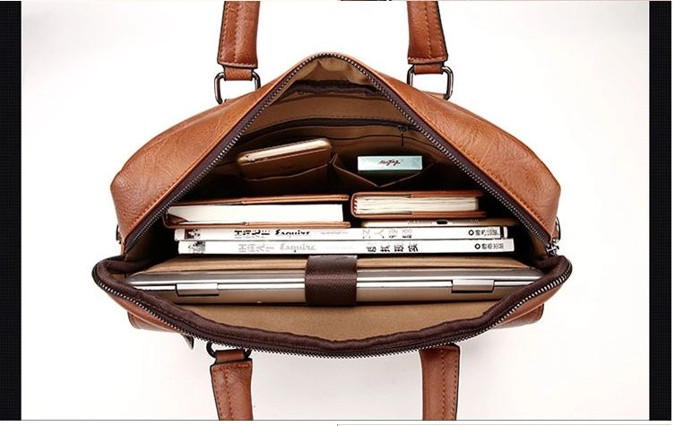 BROWN 14 INCHES WATERPROOF LEATHER LAPTOP BAG